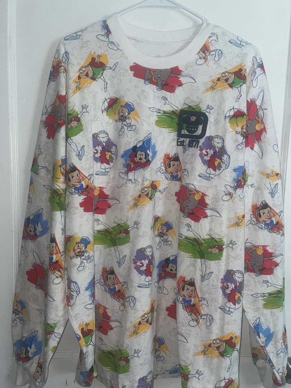 Disney White Long Sleeve sweatshirt with Multicolor Characters Printed